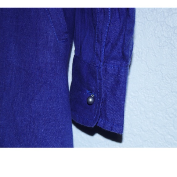 MAX MARA WEEKEND  100% LINEN LONG SLEEVE TOP WITH PEARL BUTTONS SZ 6 - Picture 3 of 7